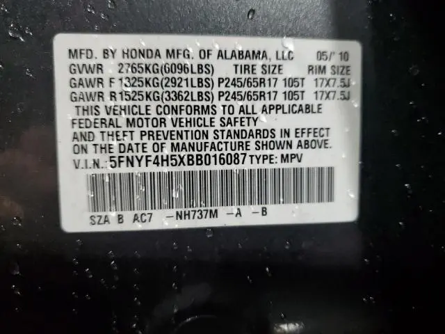 2011 HONDA PILOT EXL  