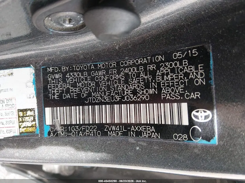 2015 TOYOTA PRIUS V TWO