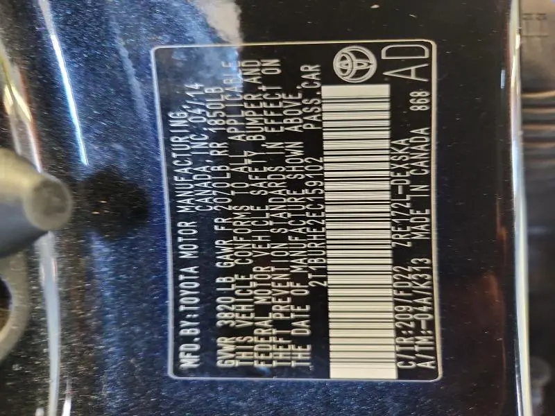 2014 TOYOTA COROLLA S PLUS  