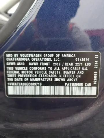 2014 VOLKSWAGEN PASSAT S