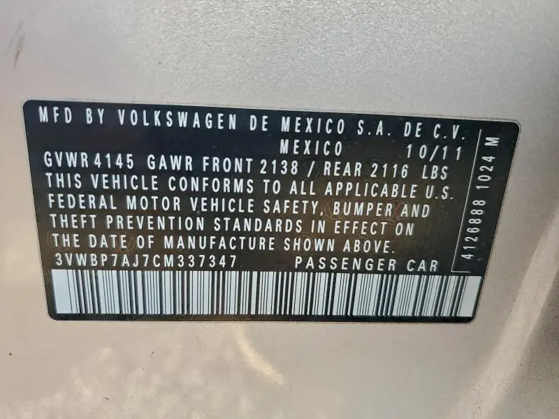 2012 VOLKSWAGEN JETTA SE  