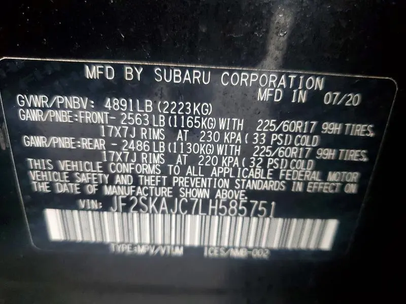 2020 SUBARU FORESTER PREMIUM  