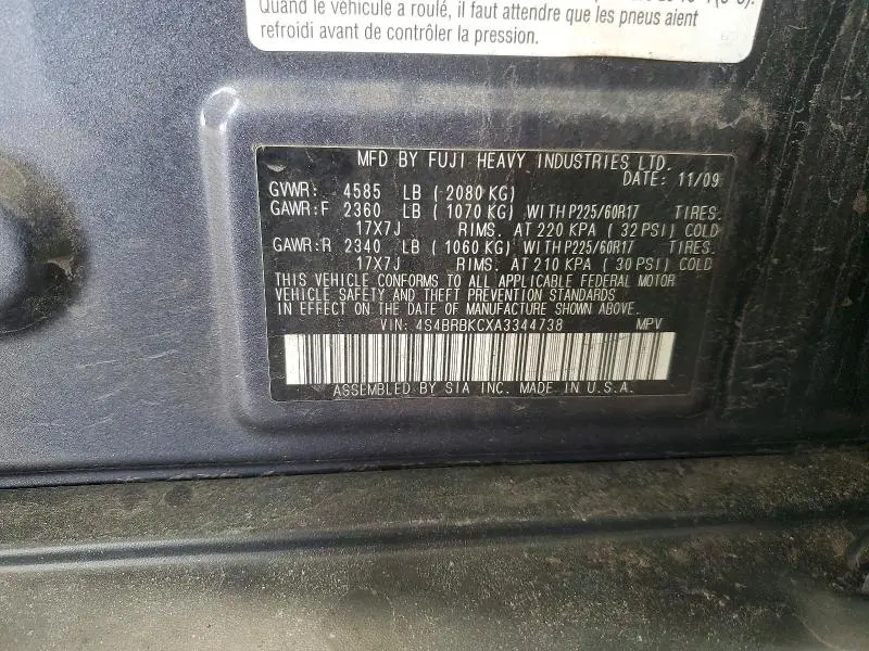 2010 SUBARU OUTBACK 2.5I LIMITED  