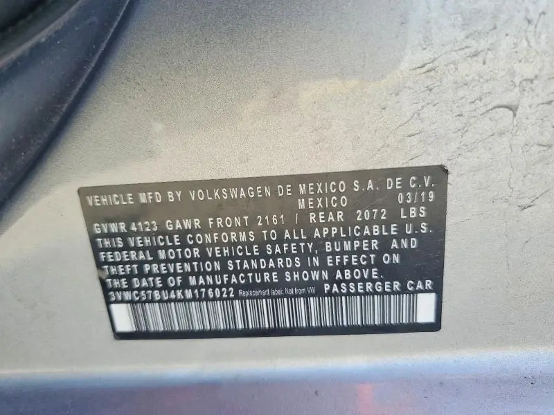 2019 VOLKSWAGEN JETTA S  