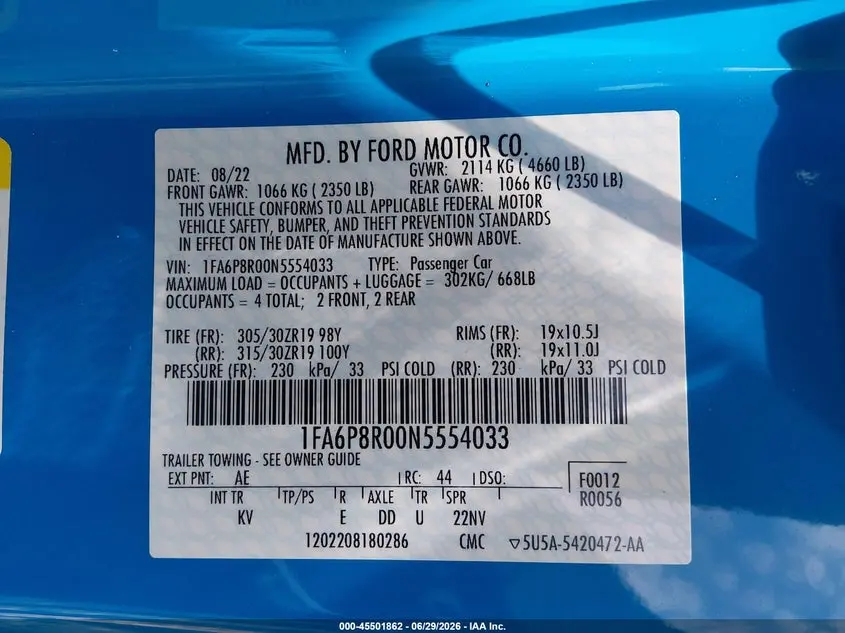 2022 FORD MUSTANG MACH 1 FASTBACK