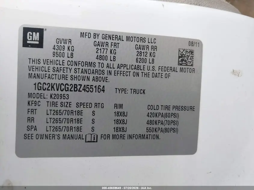 2011 CHEVROLET SILVERADO 2500HD WORK TRUCK