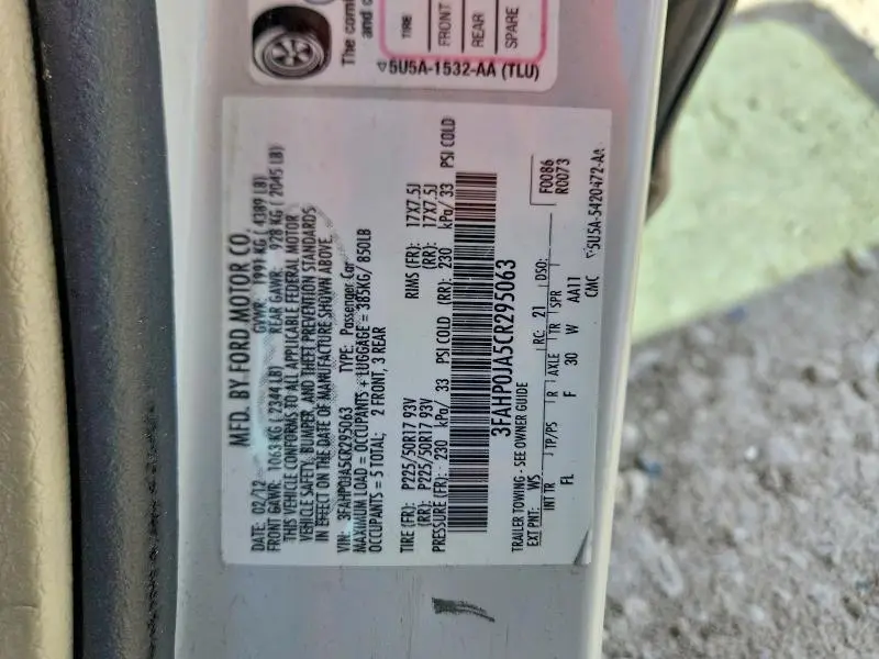 2012 FORD FUSION SEL  