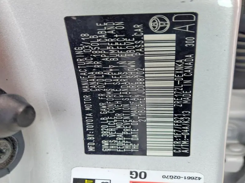 2018 TOYOTA COROLLA LE  