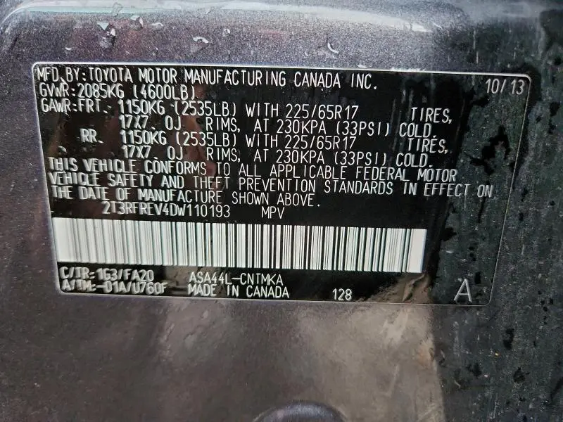 2013 TOYOTA RAV4 XLE  