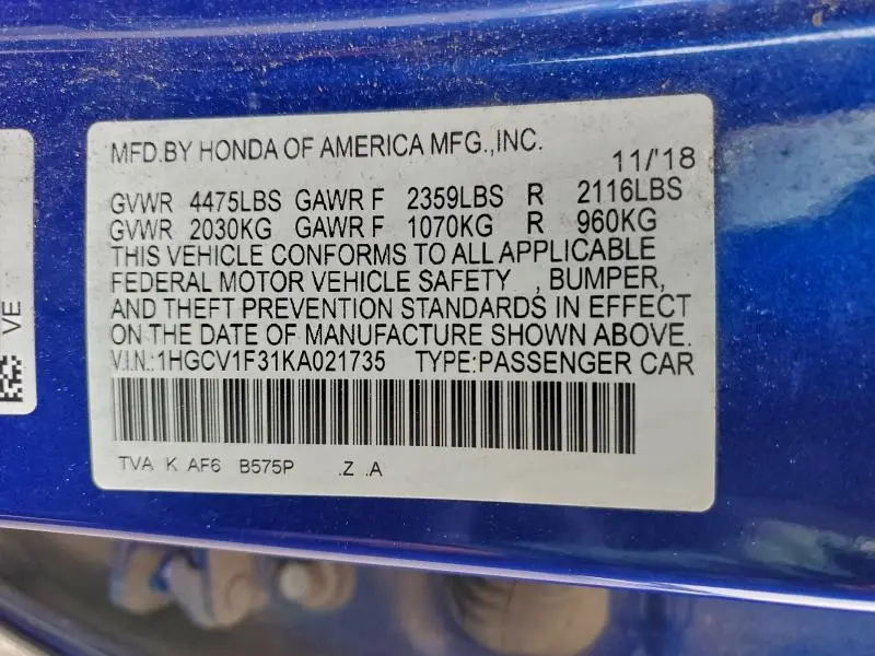 2019 HONDA ACCORD SPORT  