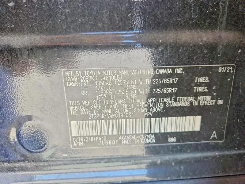 2021 TOYOTA RAV4 XLE  