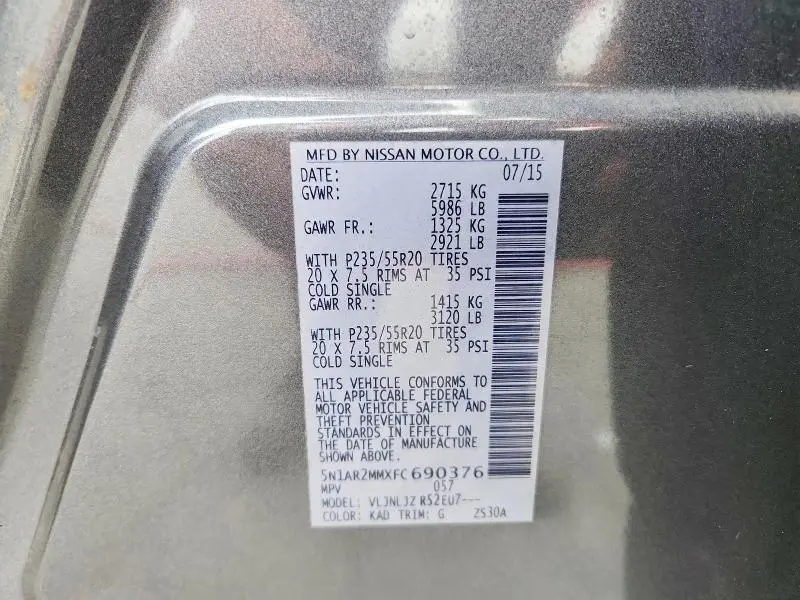 2015 NISSAN PATHFINDER S  