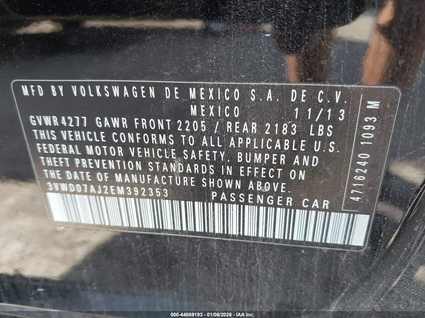 2014 VOLKSWAGEN JETTA 1.8T SE