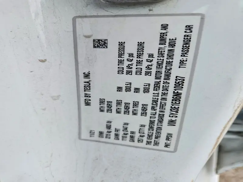 2022 TESLA MODEL 3   