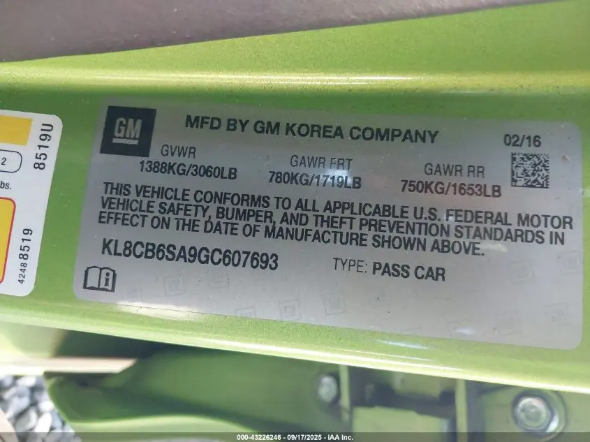 2016 CHEVROLET SPARK LS CVT