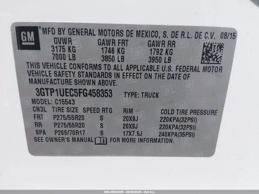 2015 GMC SIERRA 1500 SLE