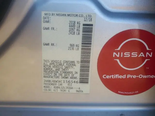 2019 NISSAN ALTIMA SL  