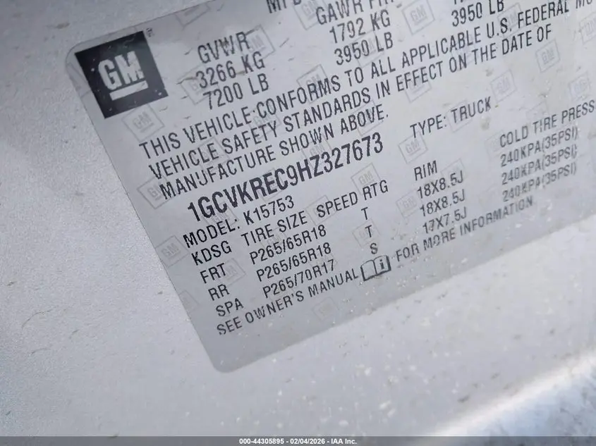 2017 CHEVROLET SILVERADO 1500 2LT