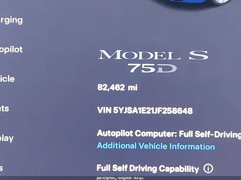 2018 TESLA MODEL S 100D/75D/P100D