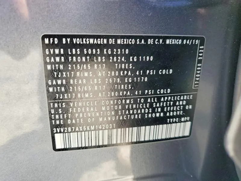 2019 VOLKSWAGEN TIGUAN SE  