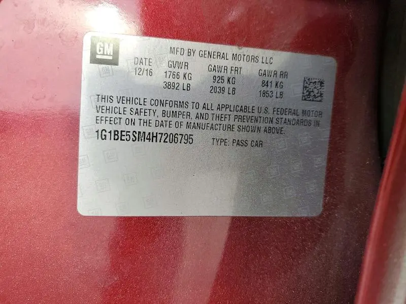 2017 CHEVROLET CRUZE LT  