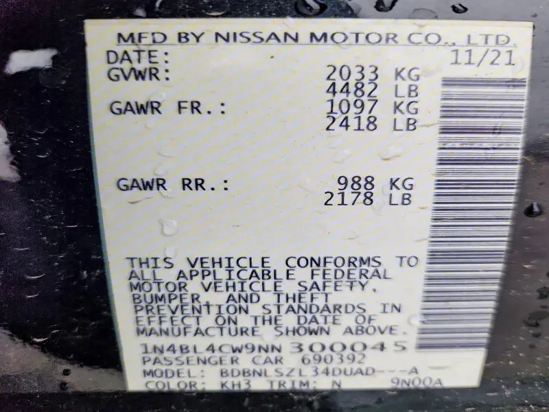 2022 NISSAN ALTIMA 2.5 SR  