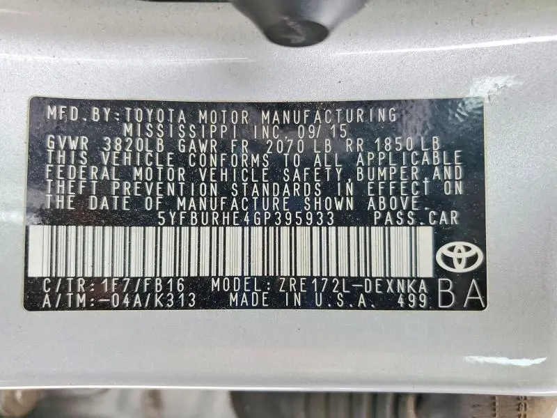 2016 TOYOTA COROLLA LE  