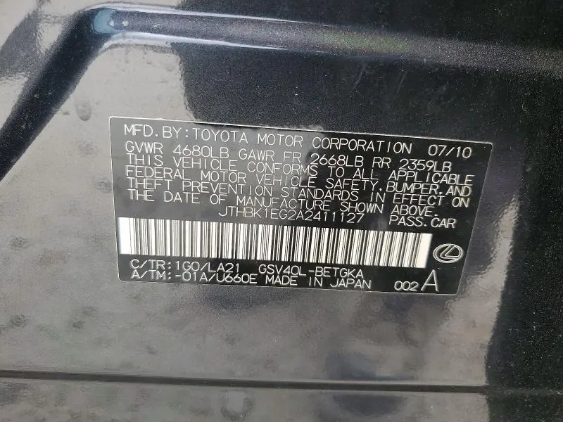 2010 LEXUS ES 350 BASE  