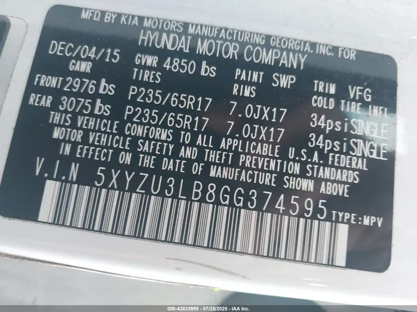 2016 HYUNDAI SANTA FE SPORT 2.4L