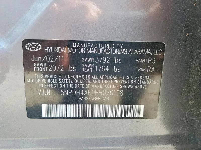 2011 HYUNDAI ELANTRA LIMITED  