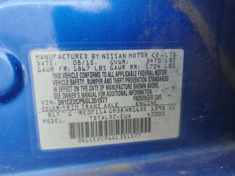 2016 NISSAN VERSA NOTE SV  