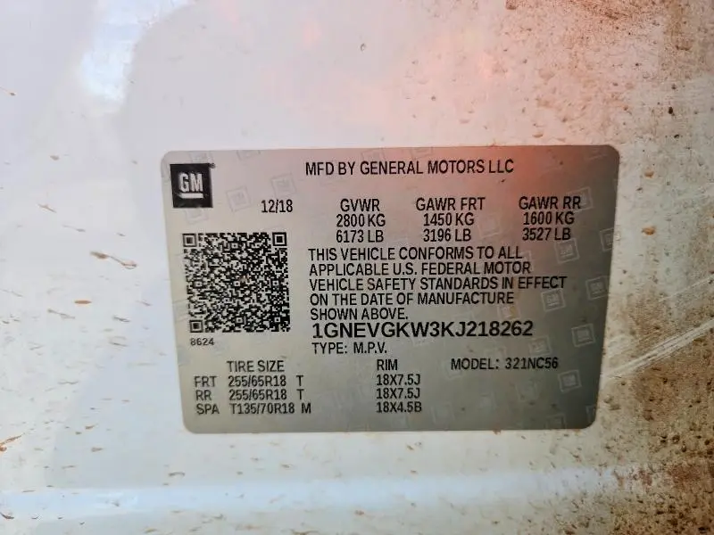 2019 CHEVROLET TRAVERSE LT  