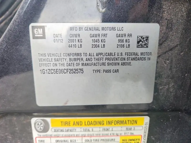 2012 CHEVROLET MALIBU 1LT  