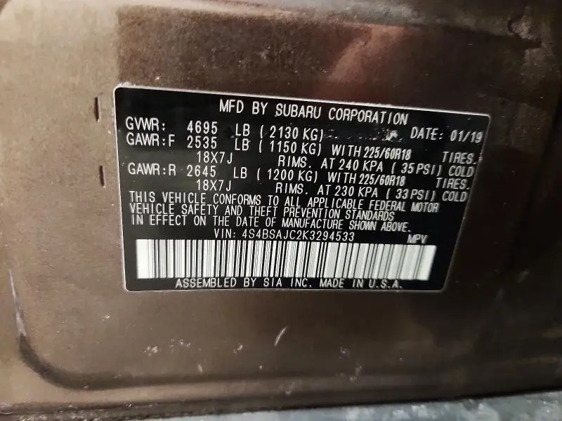 2019 SUBARU OUTBACK 2.5I LIMITED  