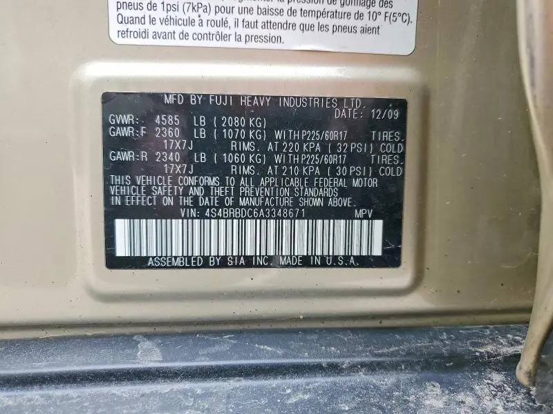 2010 SUBARU OUTBACK 2.5I PREMIUM  