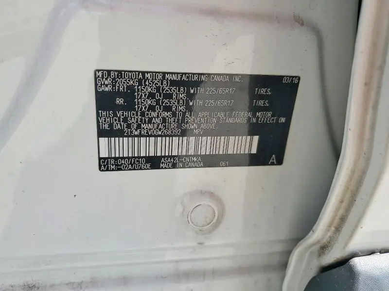 2016 TOYOTA RAV4 XLE  
