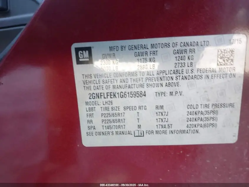 2016 CHEVROLET EQUINOX LT