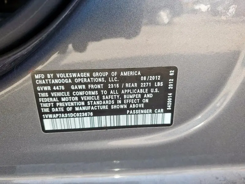 2013 VOLKSWAGEN PASSAT S