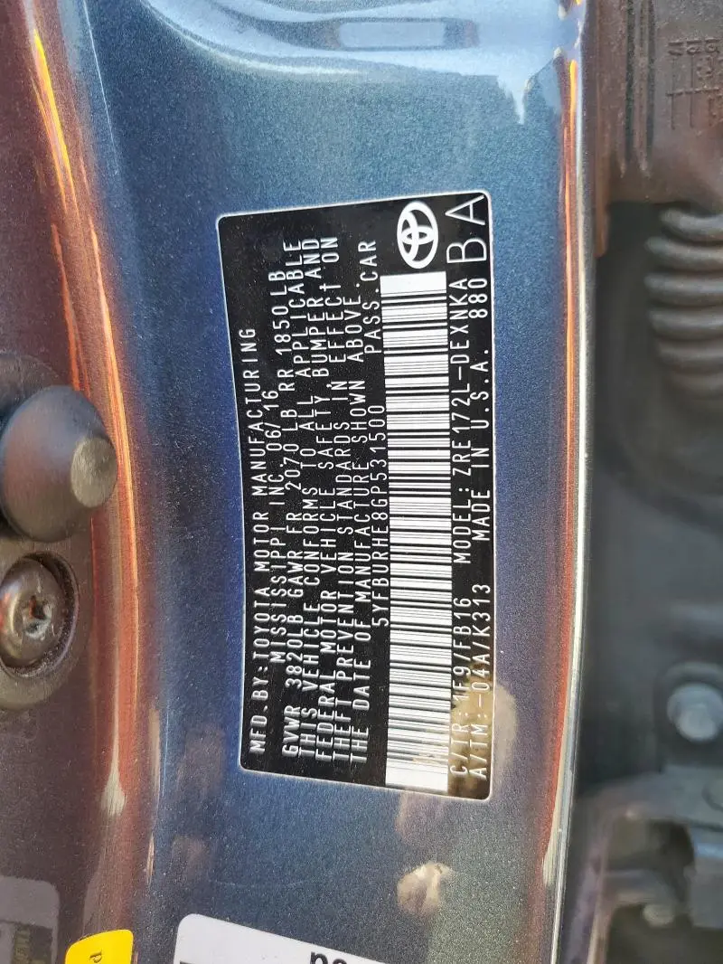 2016 TOYOTA COROLLA L  