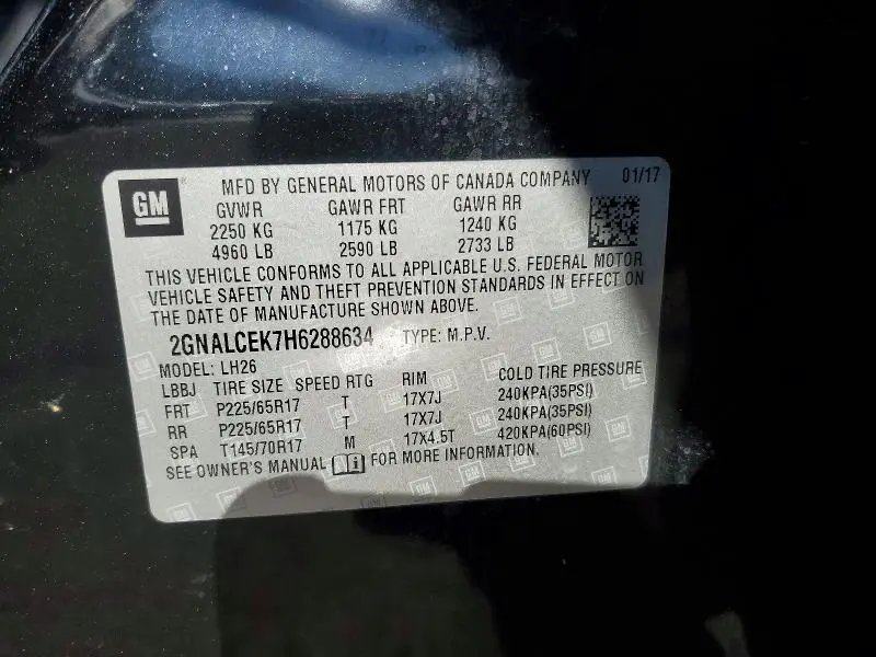 2017 CHEVROLET EQUINOX LT  