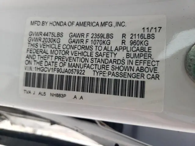 2018 HONDA ACCORD TOURING  