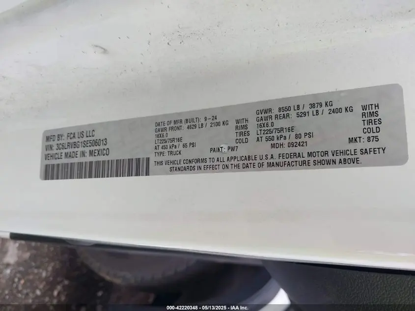2025 RAM PROMASTER 1500 TRADESMAN HIGH ROOF 136 WB W/PASS SEAT