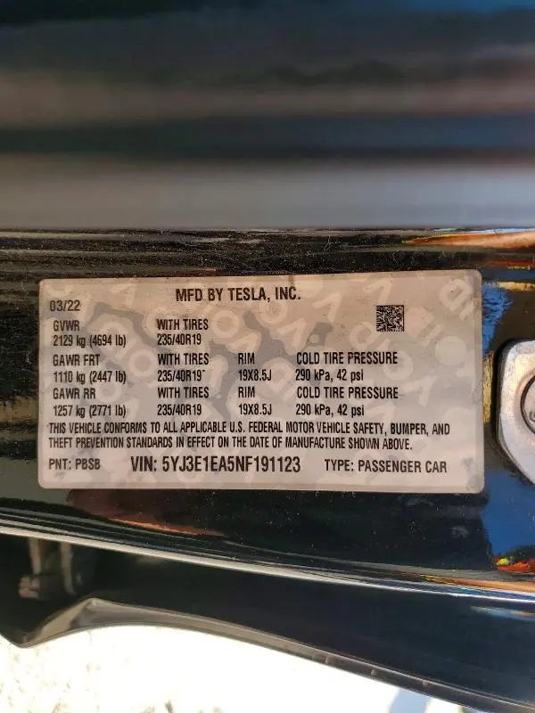 2022 TESLA MODEL 3   