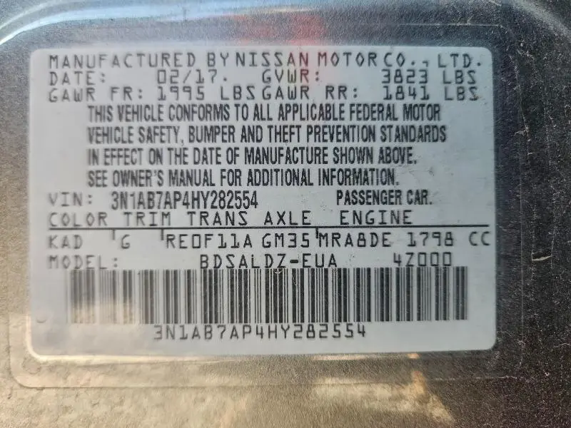 2017 NISSAN SENTRA S  