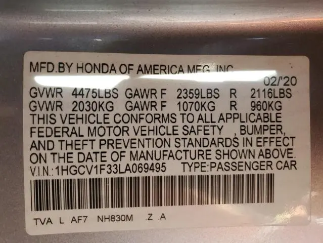 2020 HONDA ACCORD SPORT  