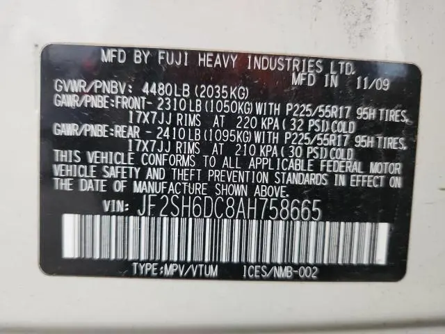 2010 SUBARU FORESTER 2.5X LIMITED  