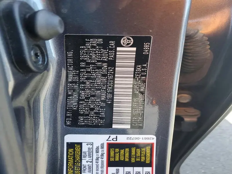 2012 TOYOTA CAMRY SE  