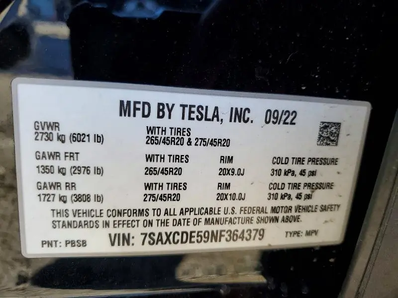 2022 TESLA MODEL X   