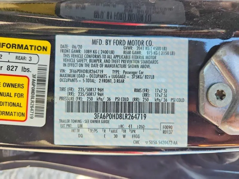 2020 FORD FUSION SE  