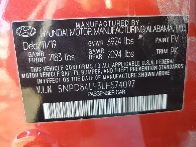 2020 HYUNDAI ELANTRA SEL  